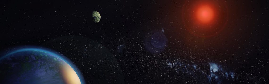 Recreación artística del sistema planetario de la enana roja GJ 1002. [Alejandro Suárez Mascareño e Inés Bonet (IAC)]